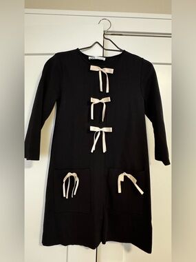 Zara Black Knit Dress with Cream Bow Details